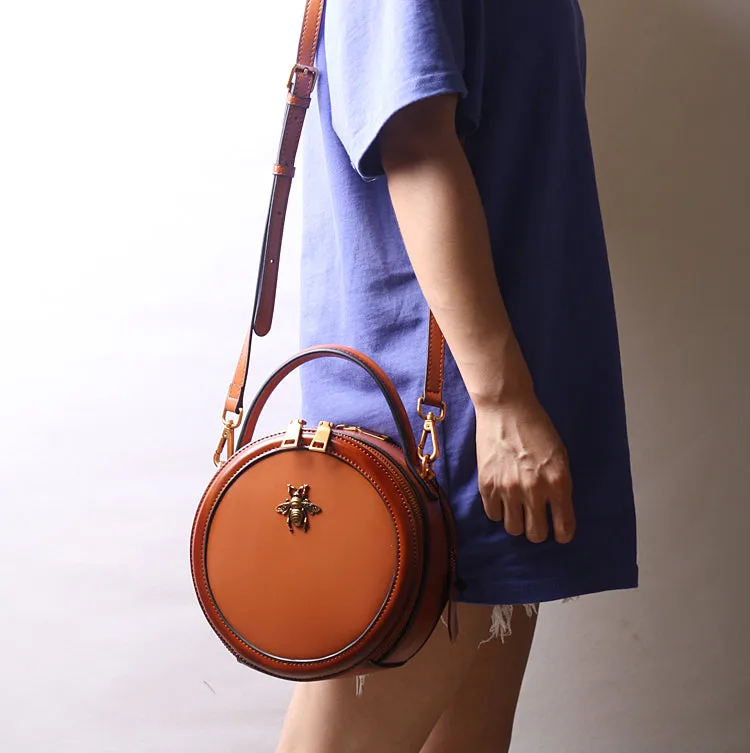 Vintage Ladies Round Leather Purse Small Shoulder Handbags For Women