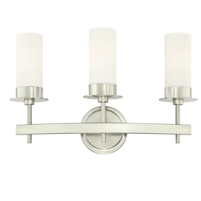 Westinghouse 6327100 3 Light Wall Brushed Nickel Finish with Frosted Opal Glass
