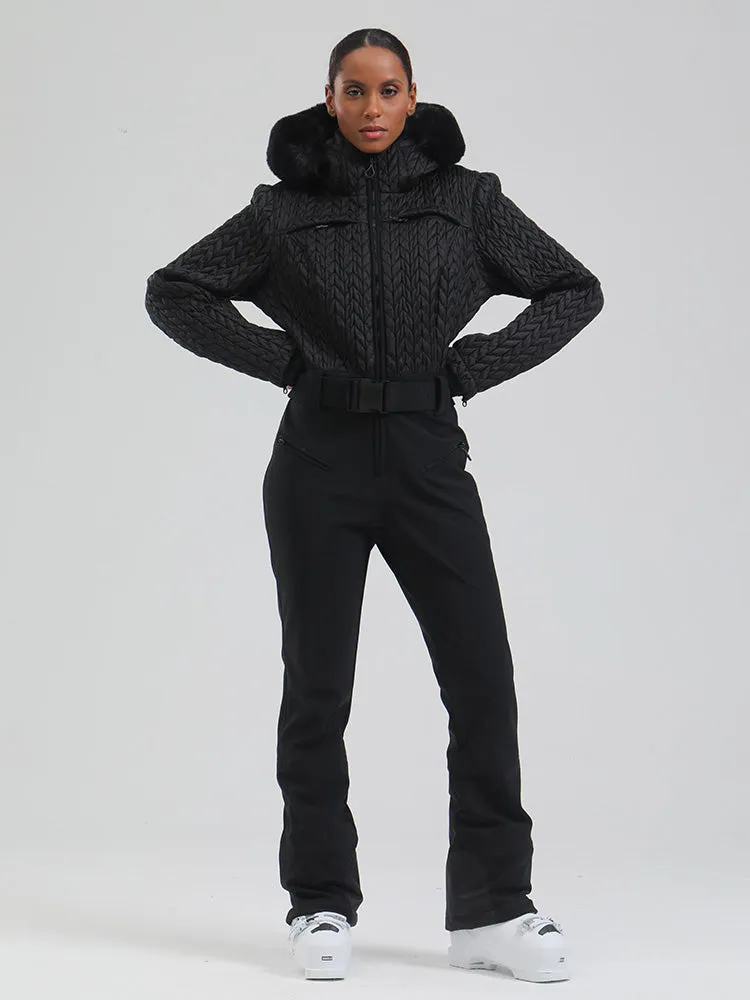 Women's Gsou Snow Mountain Chic Faux-Fur Trim Flare Ski Jumpsuit