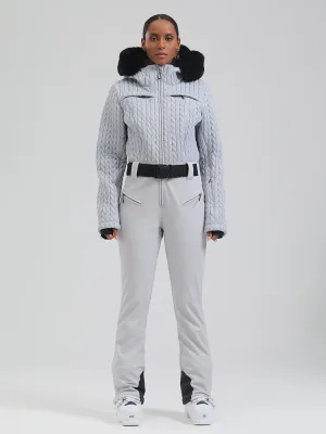 Women's Gsou Snow Mountain Chic Faux-Fur Trim Flare Ski Jumpsuit