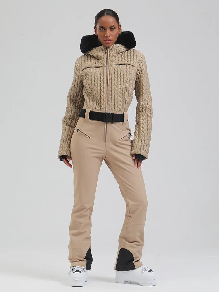 Women's Gsou Snow Mountain Chic Faux-Fur Trim Flare Ski Jumpsuit