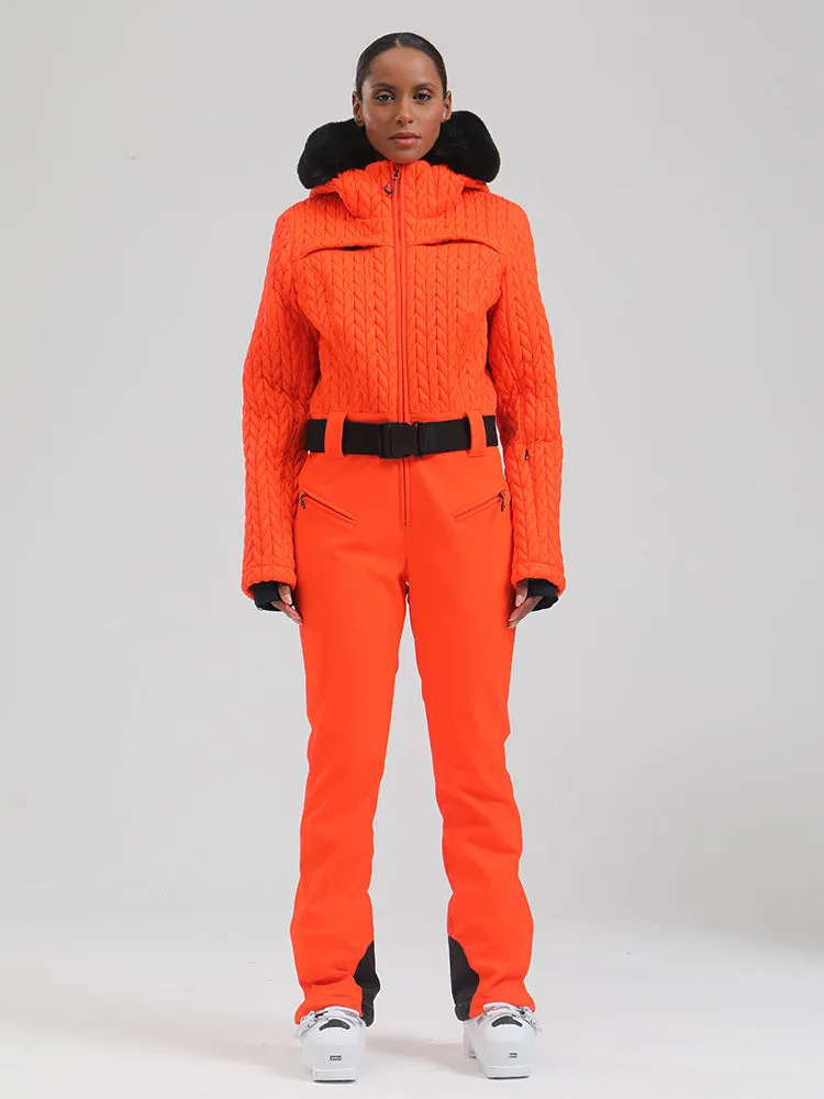 Women's Gsou Snow Mountain Chic Faux-Fur Trim Flare Ski Jumpsuit