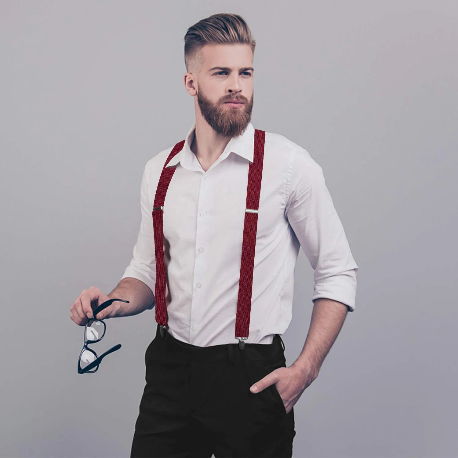 X-shaped Adjustable Suspender with 4 Clips - MAROON