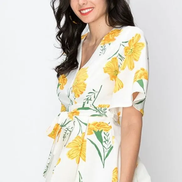 Yellow Floral Print Romper
