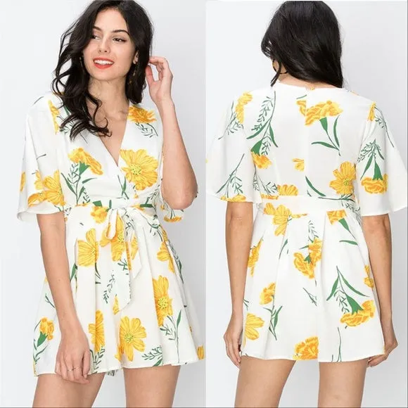 Yellow Floral Print Romper